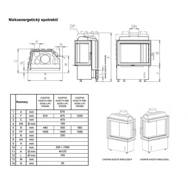Kobok Kazeta R90 67 LD 670/450-S/330L - krbová vložka rohová