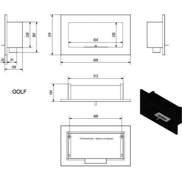 Kratki Golf čierny horizontal - biokrb