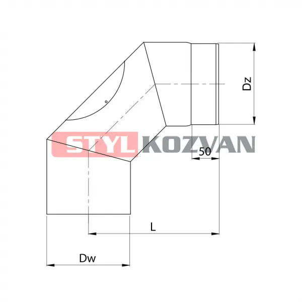 Prodmax Dymovody | Koleno pevné s rev. otvorom 90° ø150 mm - dymovod hrúbka 2mm OJ06/150
