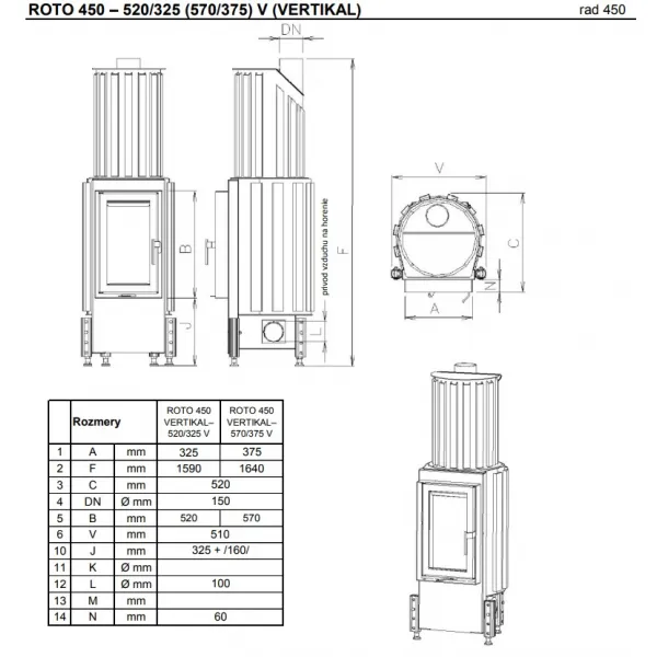 Kobok ROTO 450 - 580/375 V (Vertikal)  Krbová pec