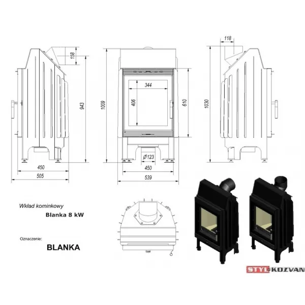 Kratki Blanka 8 kW - krbová vložka