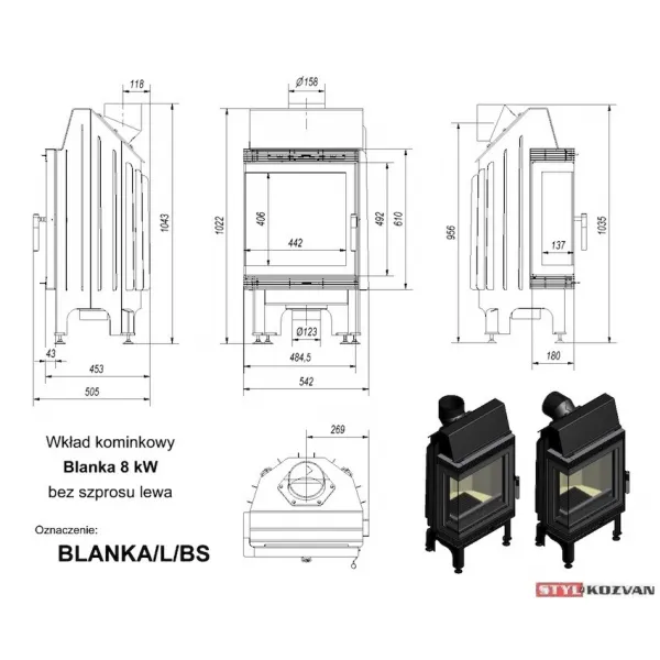 Kratki Blanka 8 kW BS ľavá bez stĺpika - krbová vložka