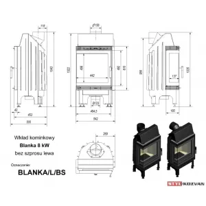 Kratki Blanka 8 kW BS ľavá bez stĺpika - krbová vložka