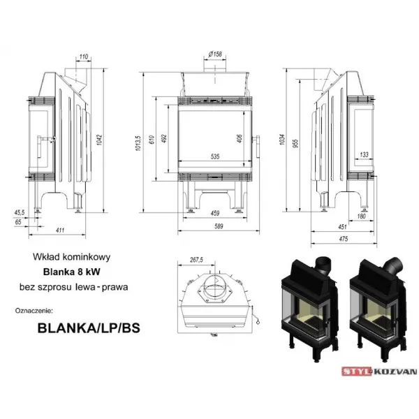 Kratki Blanka 8 kW BS ľavá + pravá bez stĺpika - krbová vložka
