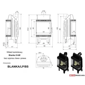 Kratki Blanka 8 kW BS ľavá + pravá bez stĺpika - krbová vložka
