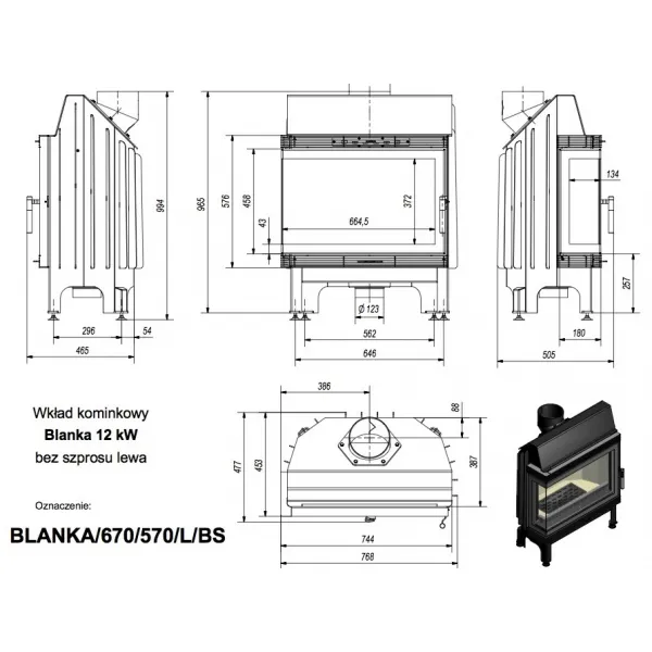 Kratki Blanka 670/570  BS L - krbová vložka