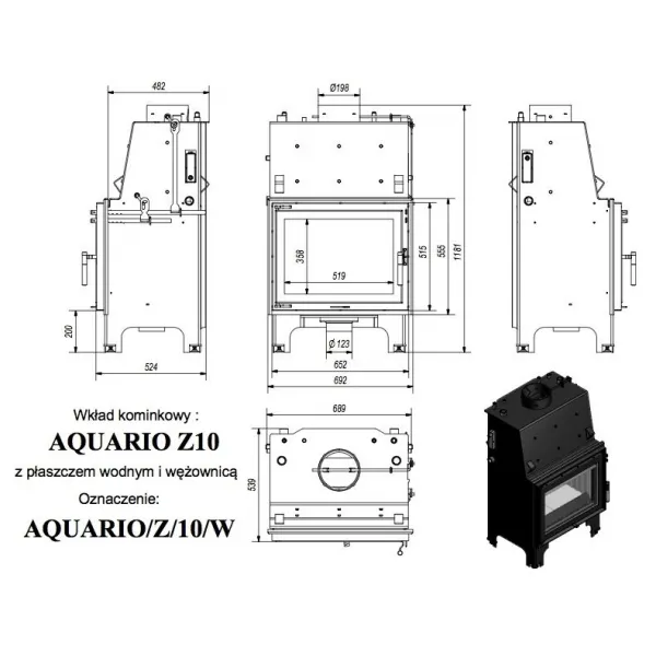 Kratki Aquario Z10 s dochladzovacou špirálou - krbová vložka s teplovodným výmenníkom  chladzovacou špirálou