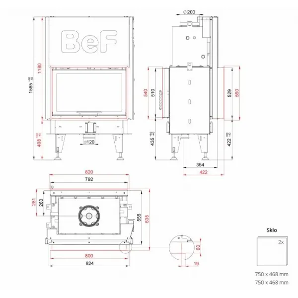 Bef Twin V 8 Aquatic II - BeF home Teplovodná kozubová vložka