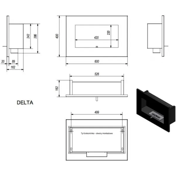 Kratki Delta čierny 400x600mm -biokrb
