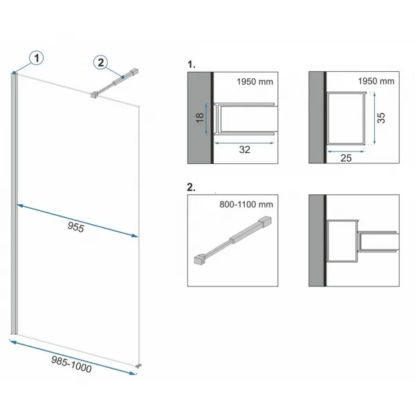 REA WALK-IN AERO 90 BLACK MAT transparent