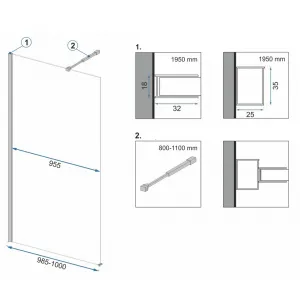 REA WALK-IN AERO 90 BLACK MAT transparent