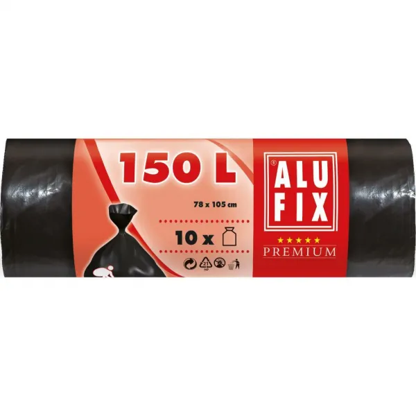 Alufix Vrecia na odpadky 150 l / 10 ks, 40 my, 78 x 105 cm, čierne, LDPE