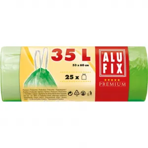 Alufix Vrecia na odpadky zaťahovacie 35 l / 25 ks, 14my, 53 x 60 cm, zelené, HDPE