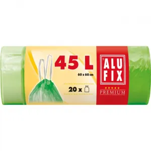 Alufix Vrecia na odpadky zaťahovacie, 45 l / 20 ks, 14my, 60 x 60 cm, zelené, HDPE