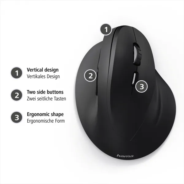 Myš Hama vertikálna ergonomická bezdrôtová, EMW-500, 6 tlačidiel