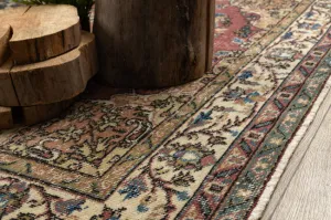 Ručne tkaný vlnený koberec Vintage 10175 rám / ornament, béžový / červený