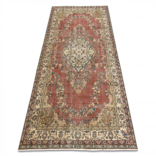 Ručne tkaný vlnený koberec Vintage 10175 rám / ornament, béžový / červený