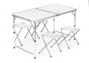 Turistický stôl, skladací stôl, sada 4 stoličiek Biela G00546