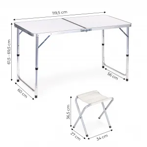 Turistický stôl, skladací stôl, sada 4 stoličiek Biela G00546