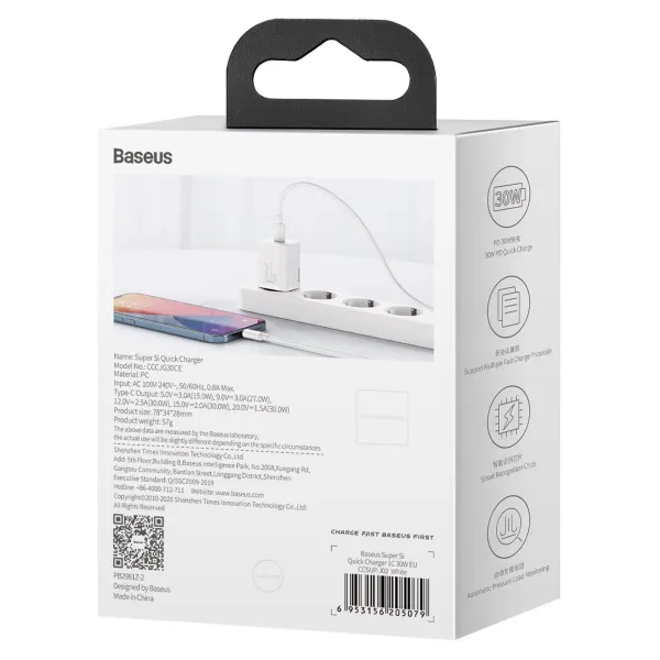 Baseus Super Si Quick Charger 1C 30W nástenná nabíjačka (biela) 027582