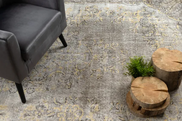 Ručne tkaný vlnený koberec Vintage 10432 rám / ornament, béžový / žltý