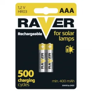 Batéria RAVER SOLAR HR03, nabíjateľná batéria, 400 mAh, 2 ks, AAA tužka 215691