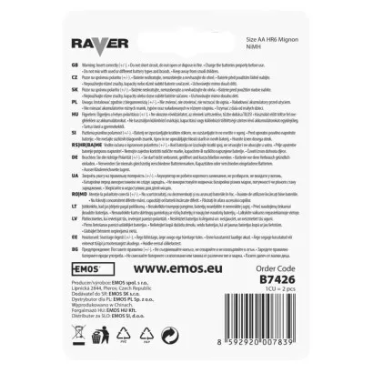 Batéria RAVER SOLAR HR6, nabíjateľná batéria, 600 mAh, 2 ks, AA tužka 215690