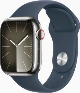 Apple Watch Series 9 GPS + Cellular 41mm Silver Stainless Steel Case with Storm Blue... MRJ33QC/A