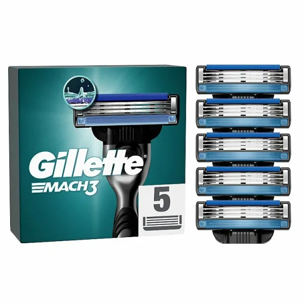 Gillette Mach3 Náhradné Holiace Hlavice pre Mužov, 5 Náhradné Holiace Hlavice