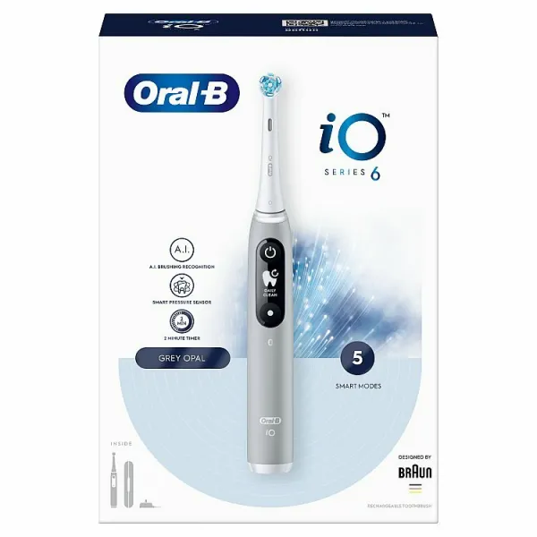 Oral-B iO Series 6 Sivá, Elektrická Zubná Kefka s Magnetickou Technológiou iO