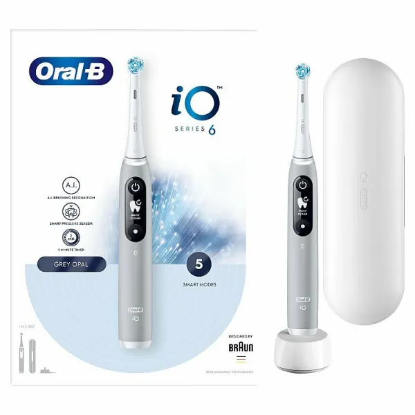 Oral-B iO Series 6 Sivá, Elektrická Zubná Kefka s Magnetickou Technológiou iO