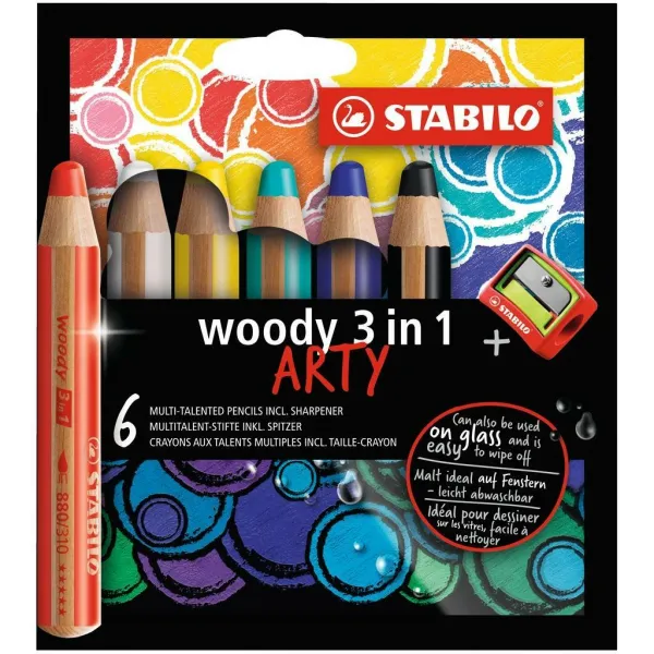 Farbičky STABILO woody 3 in1 6ks so strúhadlom `ARTY`