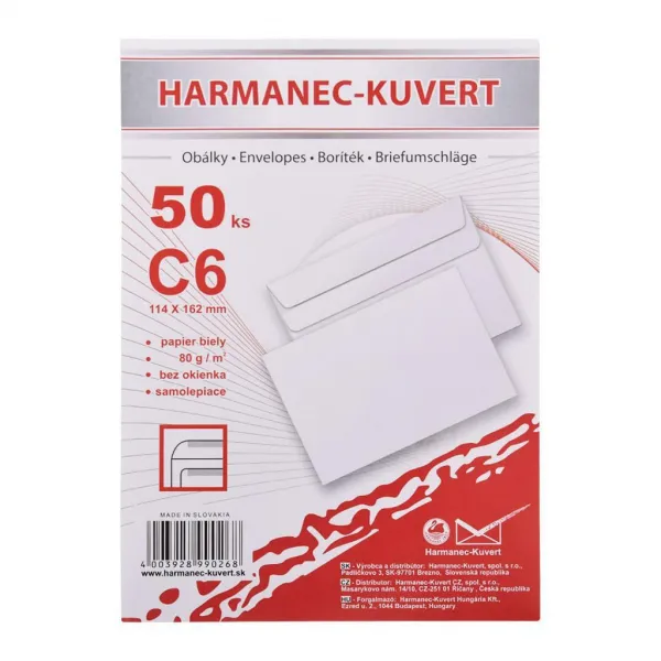 Harmanec-Kuvert Poštové obálky C6 samolepiace, 50 ks