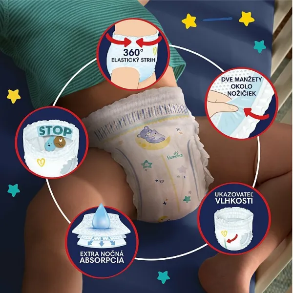Pampers Night Pants plienkové nohavičky veľkosť 6 15 kg 19 ks