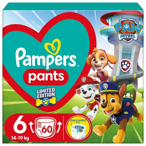 Pampers Pants Labková Patrola plienkové nohavičky veľkosť 6 60 ks 14-19 kg