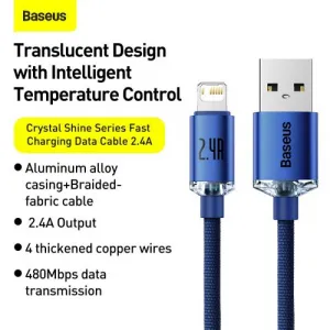 Kábel USB do Lightning Baseus Crystal Shine, 2,4 A, 1,2 m (niebieski) 030322