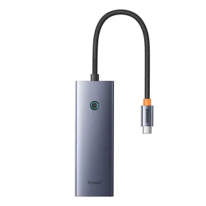 4-portový rozbočovač Baseus UltraJoy Series Lite (USB-C na USB 3.0*3+RJ45*1+USB-C 5V) (sivý) 060304