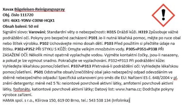 Čistiaci prostriedok XAVAX - čistiaci sprej na žehličku 50 ml
