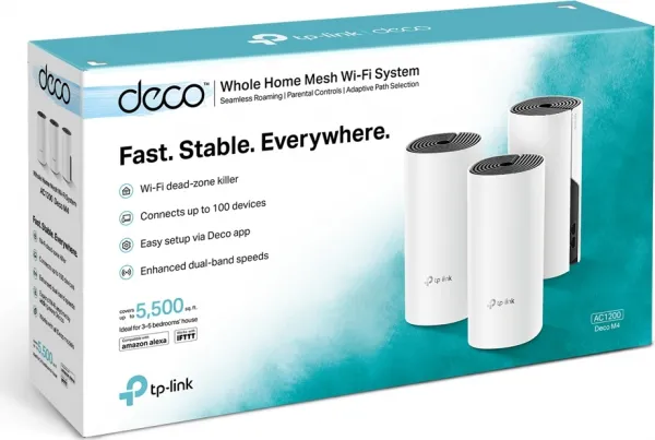 TP-Link AC1200 Whole-Home Mesh Wi-Fi System Deco M4(3-Pack), 2xGigabit port