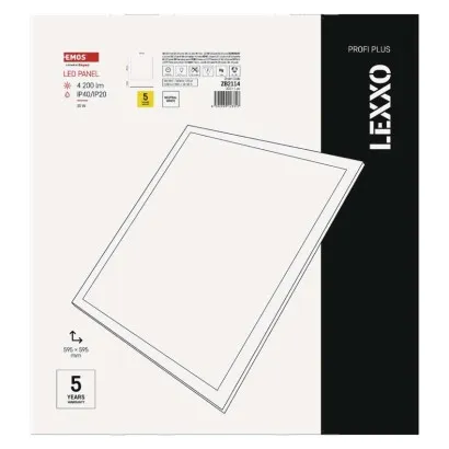 EMOS LED panel LEXXO backlit 60×60, štvorcový vstavaný biely, 30W neutrálna b.