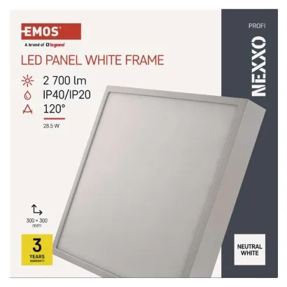 EMOS LED prisadené svietidlo, štvorec, biele, 28,5W,Neutrálna biela