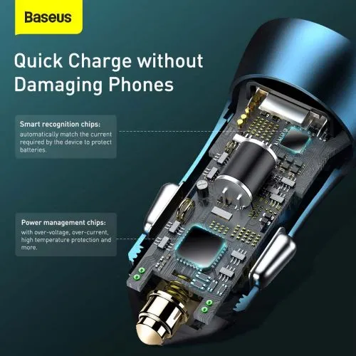 Baseus Car Charger Golden Contactor Pro Dual Quick Charger U+C, PD 3.0, QC 4+, SCP FCP AFC (with Type-C - Lightning 1m Blue) 40W blue (TZCCJD-03)