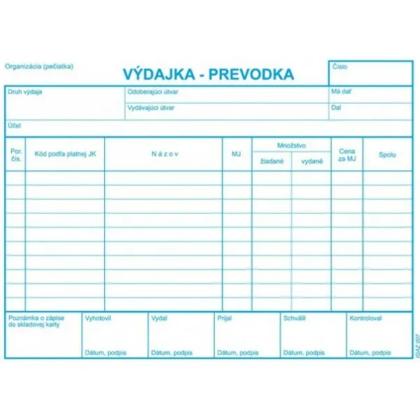 Igaz 007 Výdajka-prevodka A5 samoprepis bez DPH