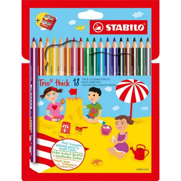 STABILO Trio, hrubá 18 ks Púzdro so strúhadlom - STABILO - Stabilo Farbičky Trio so strúhadlom 18ks