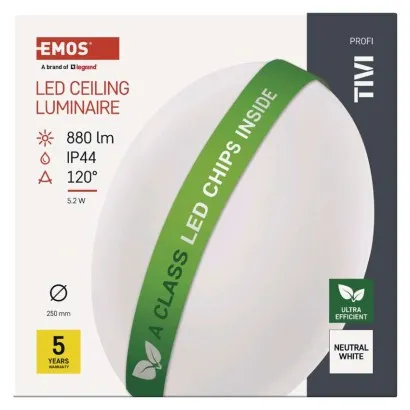 EMOS LED stropné svietidlo TIVI, okrúhle biele 5,2W, IP44, neutrálna biela