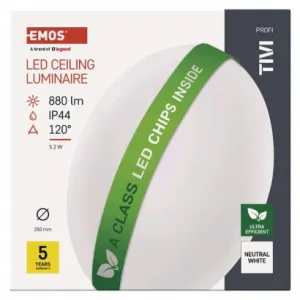 EMOS LED stropné svietidlo TIVI, okrúhle biele 5,2W, IP44, neutrálna biela