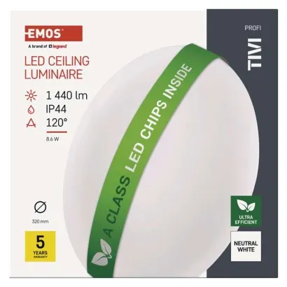 EMOS LED stropné svietidlo TIVI, okrúhle biele 8,6W, IP44, neutrálna biela