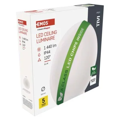 EMOS LED stropné svietidlo TIVI, okrúhle biele 8,6W, IP44, neutrálna biela