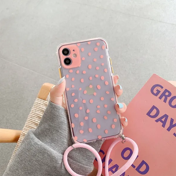 Innocent Silicone Pink Dotted Case with Lanyard - iPhone 13 Pro Max