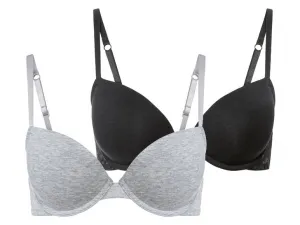 esmara® Podprsenka s výstuhou a čipkou, 2 kusy (85C, čierna/sivá)